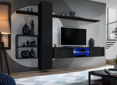 Wohnwand Schwarz Wand Regale Wohnzimmermöbel Einrichtung Luxus Set 5tlg